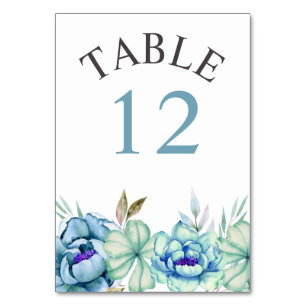 Numeração De Mesa Azul, hortelã, flores de aquarela verde floral
