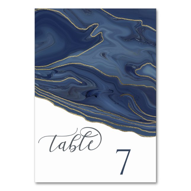 Numeração De Mesa Azul marinho chic ágata romântico elegante (Frente)