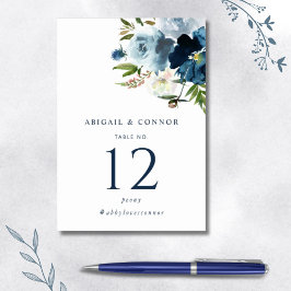 Numeração De Mesa Azul Marinho e Azul Po dusty Elegante Floral Aquar