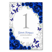 Azul Real Floral de Prata Quinceanera