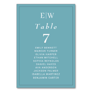 Numeração De Mesa Azul Retro Simples Elegante com Casamento Monogram