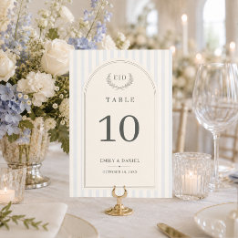 Numeração De Mesa Azul & Verde Sálvia Listrado Monograma Casamento