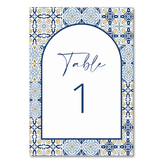 Numeração De Mesa Azulejo Azul e Amarelo de Amalfi  (Frente)