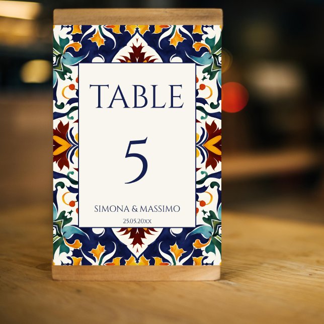 Numeração De Mesa Azulejo, casamento azul no Mediterrâneo (Azulejo blue Portuguese Mediterranean Morocco wedding Table Numbers personalized reception decor)