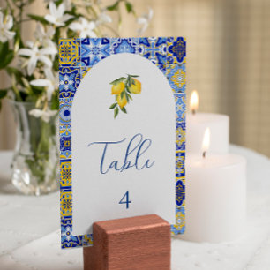 Numeração De Mesa Azulejo mediterrânico azul e número do quadro dos 