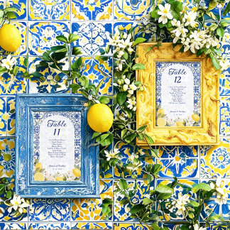Numeração De Mesa Azulejos Mediterrâneos & Grinalda de Limão Casamen