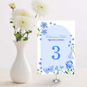 Numeração De Mesa Baby Blue Floral Mis Quince Años Quinceañera