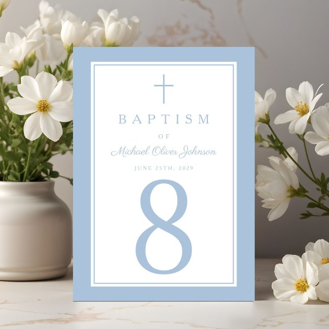 Numeração De Mesa Baby Blue Religious Cross Boy Baptism (Baby Blue Religious Cross Boy Baptism Table Number)