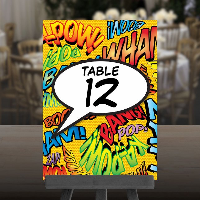 Numeração De Mesa Balão de Fala de Quadrinhos Modernos e Divertidos (Colorful Fun Modern Comic Book Speech Bubble Table Number)