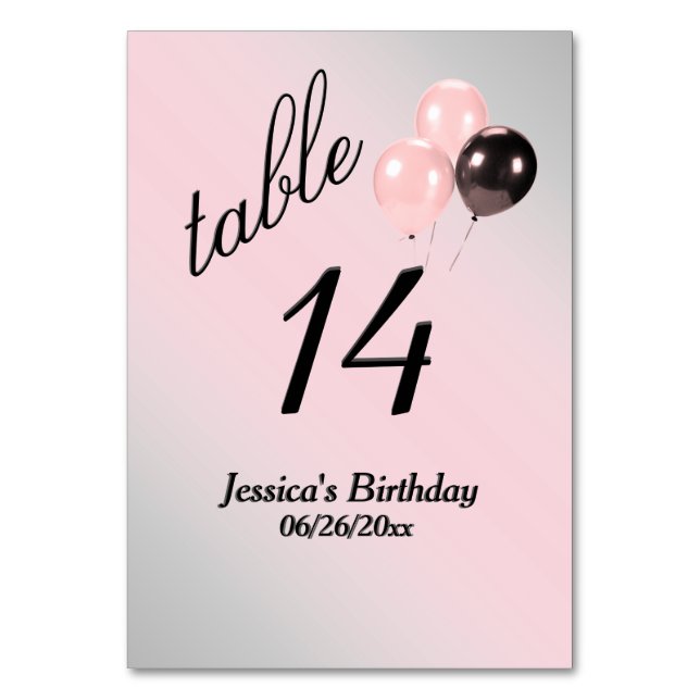 Numeração De Mesa Balões Cor-de-Rosa com Texto Personalizado Número  (Frente)
