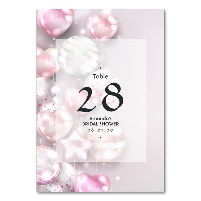Numeração De Mesa Balões Rosa e Dourado Rosa (Frente)