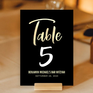 Numeração De Mesa Bar Mitzvah Black Gold Script Moderno Negrito Eleg