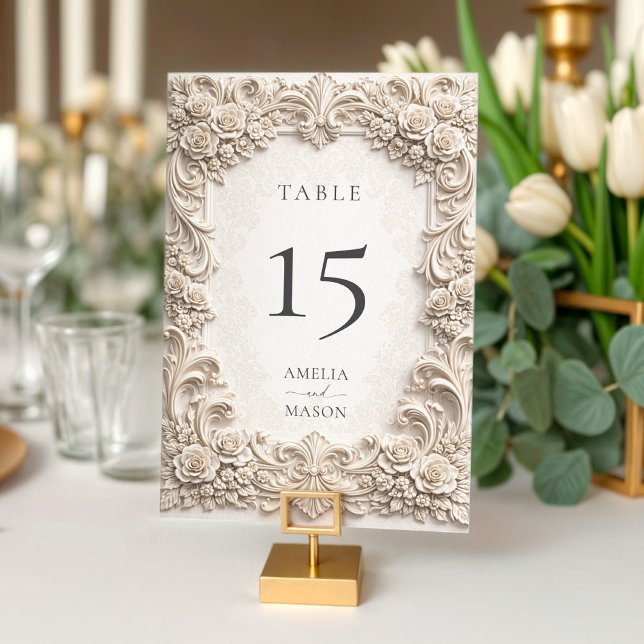 Numeração De Mesa  Baroque Floral Ornate Ivory Wedding Table Card (Criador carregado)