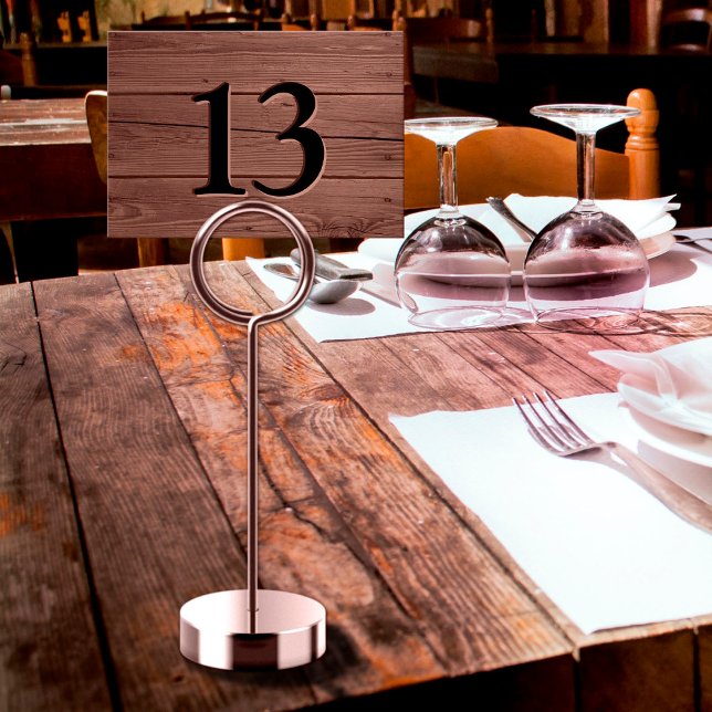 Numeração De Mesa Barra de Madeira Marrom Rústica com Entalhe Falso (Rustic Faux Engraved Brown Wood Bar Table Number)