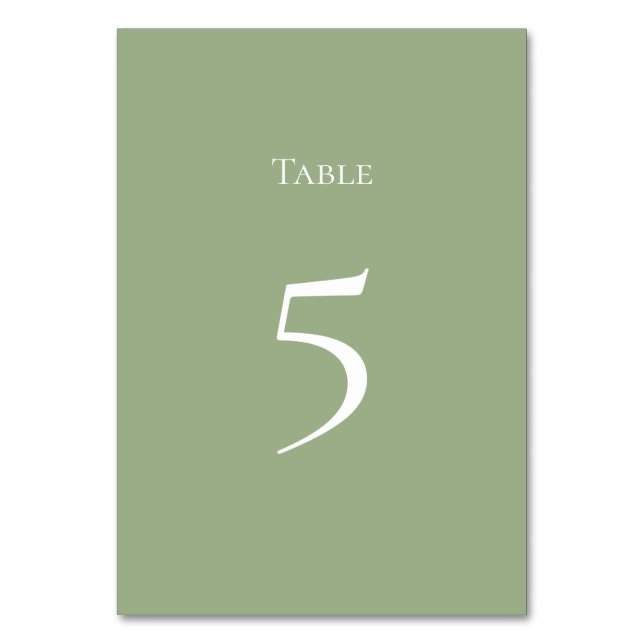 Numeração De Mesa Basic and Elegant Sage Green Table number Card (Frente)