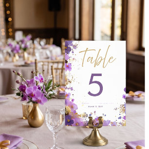 Numeração De Mesa Bat Mitzvah Floral Roxo e Dourado