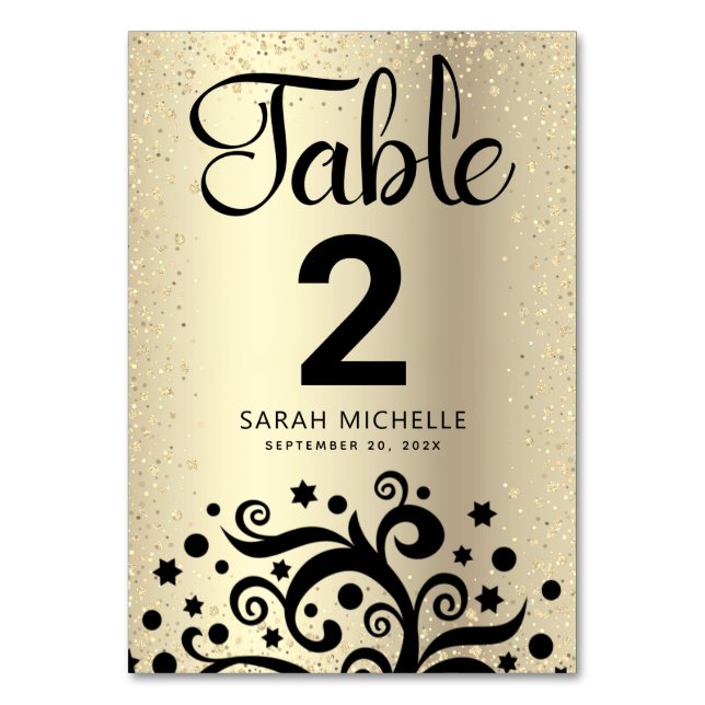 Numeração De Mesa Bat Mitzvah Gold Foil Tree of Life Black Script (Frente)