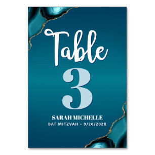 Numeração De Mesa Bat Mitzvah Modern Turquoise Agate Script