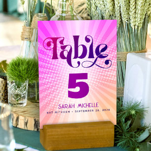 Numeração De Mesa Bat Mitzvah Negrito Retro Boho Rosa Laranja Gradie