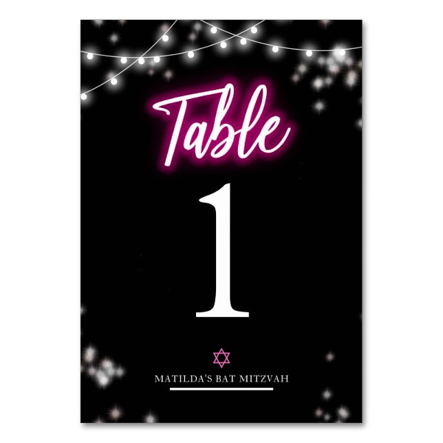Numeração De Mesa Bat Mitzvah Neon Rosa Choque Temático (Frente)
