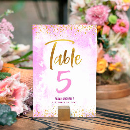 Numeração De Mesa Bat Mitzvah Pink Watercolor Script Glitter Dourado