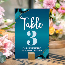Numeração De Mesa Bat Mitzvah Turquoise Agate Script Modern