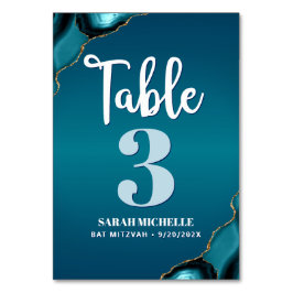 Numeração De Mesa Bat Mitzvah Turquoise Agate Script Modern