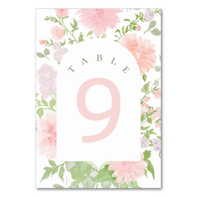 Numeração De Mesa Batismo aquarela flores rosa (Frente)