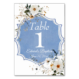 Numeração De Mesa Batismo Azul-Derramante Floral Elegante