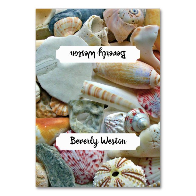 Numeração De Mesa Beach Seashells Tendent Place Cards Name Modelo (Frente)
