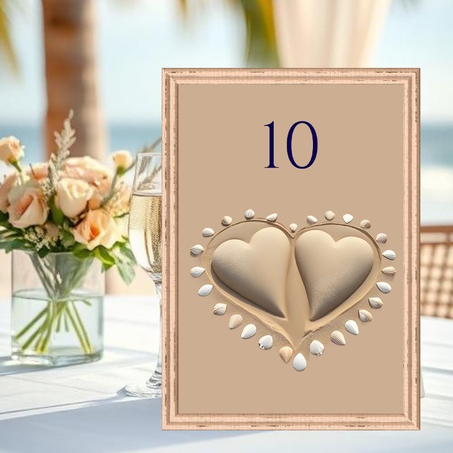 Numeração De Mesa Beach Wedding Sand Hearts- (Beach Wedding Sand Hearts- Table Number )