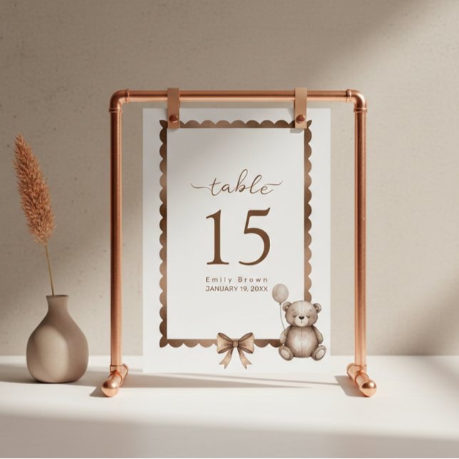 Numeração De Mesa Bearly Wait Neutral Teddy Baby Shower (Criador carregado)