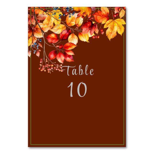 Numeração De Mesa Beautiful Fall Leaves and Berries Autumn Wedding (Frente)