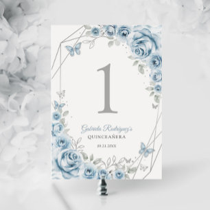 Numeração De Mesa Bebê Azul Silver Quinceanera