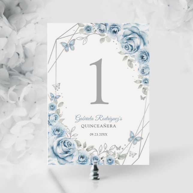 Numeração De Mesa Bebê Azul Silver Quinceanera (Criador carregado)