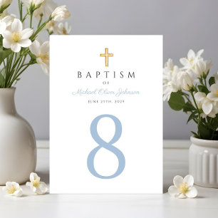Numeração De Mesa Bebê Blue Script Religião Cross Boy Baptism