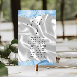 Numeração De Mesa Bebê Pastel Azul Prata Ágata Seda Branca Casamento