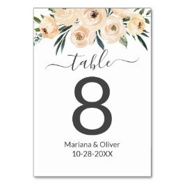 Numeração De Mesa Beige Floral no Número da Tabela Branca