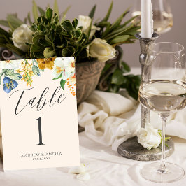 Numeração De Mesa Beige Watercolor floral Flores de primavera Casame