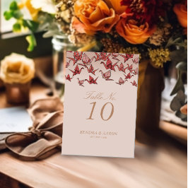 Numeração De Mesa Belo Casamento com Crane de Papel Vermelho