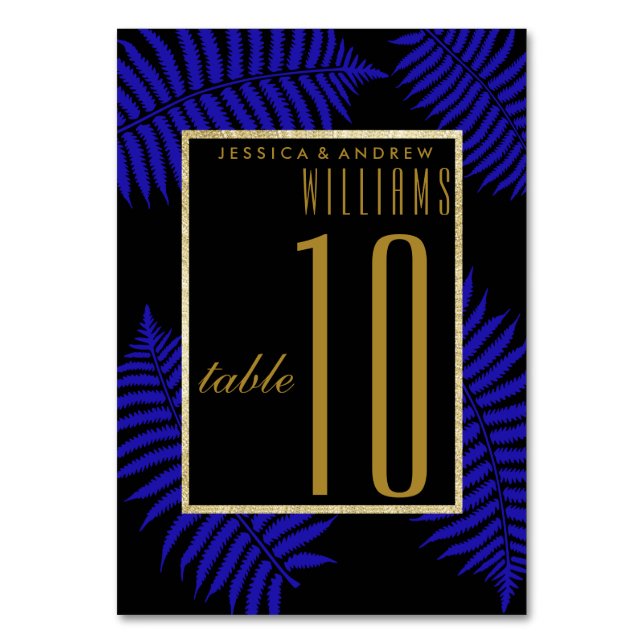 Numeração De Mesa Belo Casamento de Folha de Feto Azul (Frente)