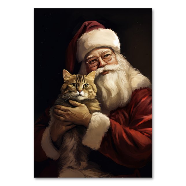 Numeração De Mesa Bengala Cat com Papai Noel Natal Festivo (Frente)