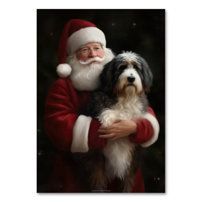 Numeração De Mesa Bernedoodle com Papai Noel Natal Festivo (Frente)