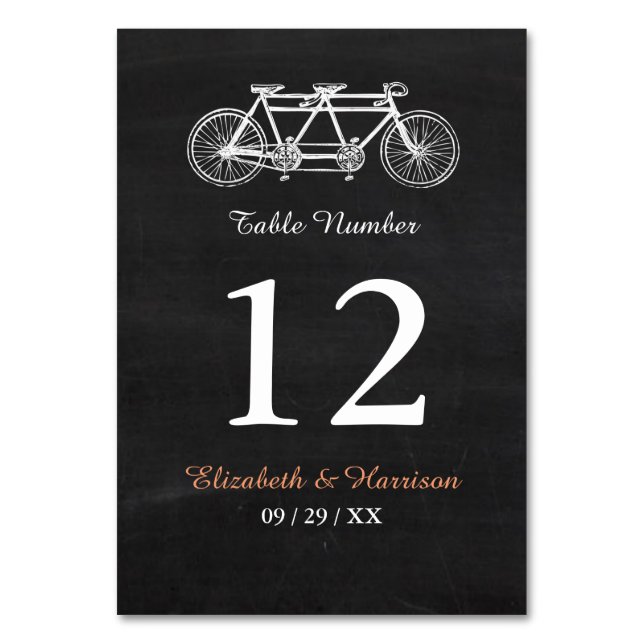 Numeração De Mesa Bicicleta Tandem No Casamento De Chalkboard (Frente)