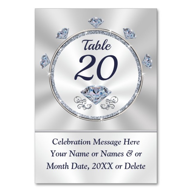 Numeração De Mesa Birthday, Anniversary, Wedding Table Number Cards (Frente)