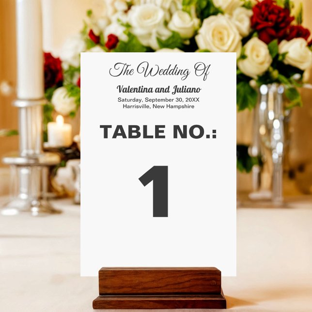 Numeração De Mesa Black and White Portrait Wedding Table Number (Typography style black and white portrait wedding table card as table number)