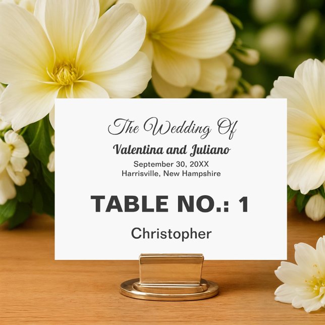 Numeração De Mesa Black and White Wedding Place Card (Typography style black and white wedding place card as table number)