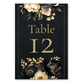 Numeração De Mesa Black & Gold Peony Wedding Table Number