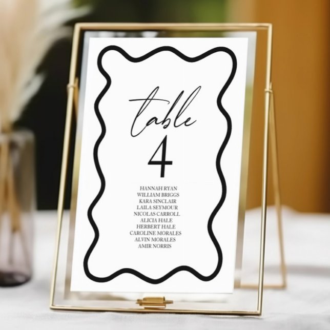 Numeração De Mesa Black White Elegant Wavy Border Wedding (Criador carregado)