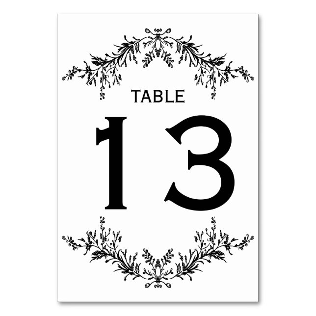 Numeração De Mesa Black White Floral Line Art | Table Number (Frente)